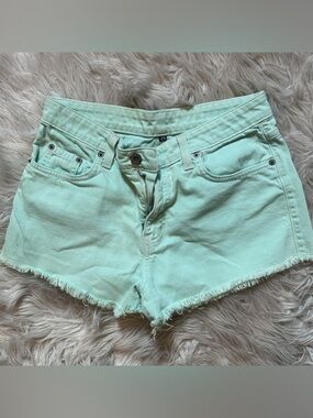 Carmar Pastel Turquoise/mint Frayed Hem Denim Shorts